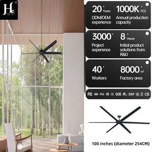 100in Matt Black 6-Speed Ceiling <b>Fan</b> 6 Blades DC Motor Remote Control for Exterior House Porch Gazebo Metal Material Electric - Product Image 2