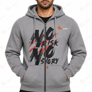 Sweat à capuche zippé gris pour homme, imprimé « No Risk No Story », coupe classique, en molleton de coton, pour l'automne - Product Image 5