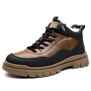 Bottes d'hiver pour hommes, hauteur cheville, en cuir véritable, doublure en fourrure, semelle extérieure en caoutchouc antidérapante, semelle intermédiaire en EVA, bout rond, chaudes, pour la randonnée en extérieur - Product Image 5