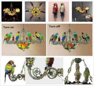 Lampe suspendue en forme de <span class=keywords><strong>perroquet</strong></span>, lanterne en verre coloré, <span class=keywords><strong>lustre</strong></span> oiseau, luminaire de plafond en forme de branche d'arbre - Product Image 2