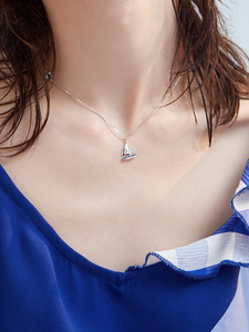 Collar de moda de Plata de Ley 925 para mujer, colgante de cadenas finas <span class=keywords><strong>con</strong></span> accesorio de circón, conjunto de collar de joyería de plata - Product Image 2