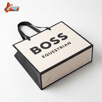 Sac shopping en papier de luxe personnalisé, bordure noire, ruban, poignée, logo de la marque imprimé, sac cadeau mat, emballage de vente au détail