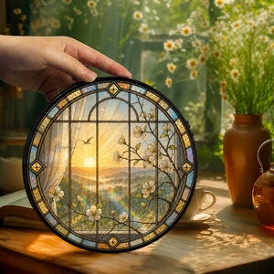 Panel de Vidrio Artístico con Diseño Floral Blanco, Atrapasueños de Vidrio para Ventana, Adorno Colgante para el <span class=keywords><strong>Hogar</strong></span> - Product Image 2