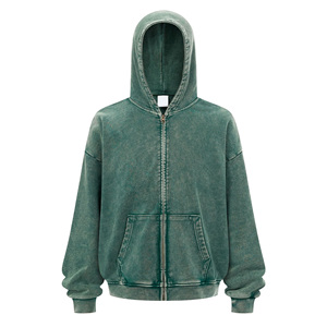 Hoodie zippé délavé décontracté surdimensionné à épaules tombantes et coupe carrée effet soleil délavé personnalisé pour hommes - Fabricants de vêtements - Product Image 6