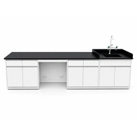 Table de laboratoire moderne en métal durable avec évier et armoire, 4 tiroirs, revêtement en poudre époxy, poste de travail en acier inoxydable pour laboratoire de chimie