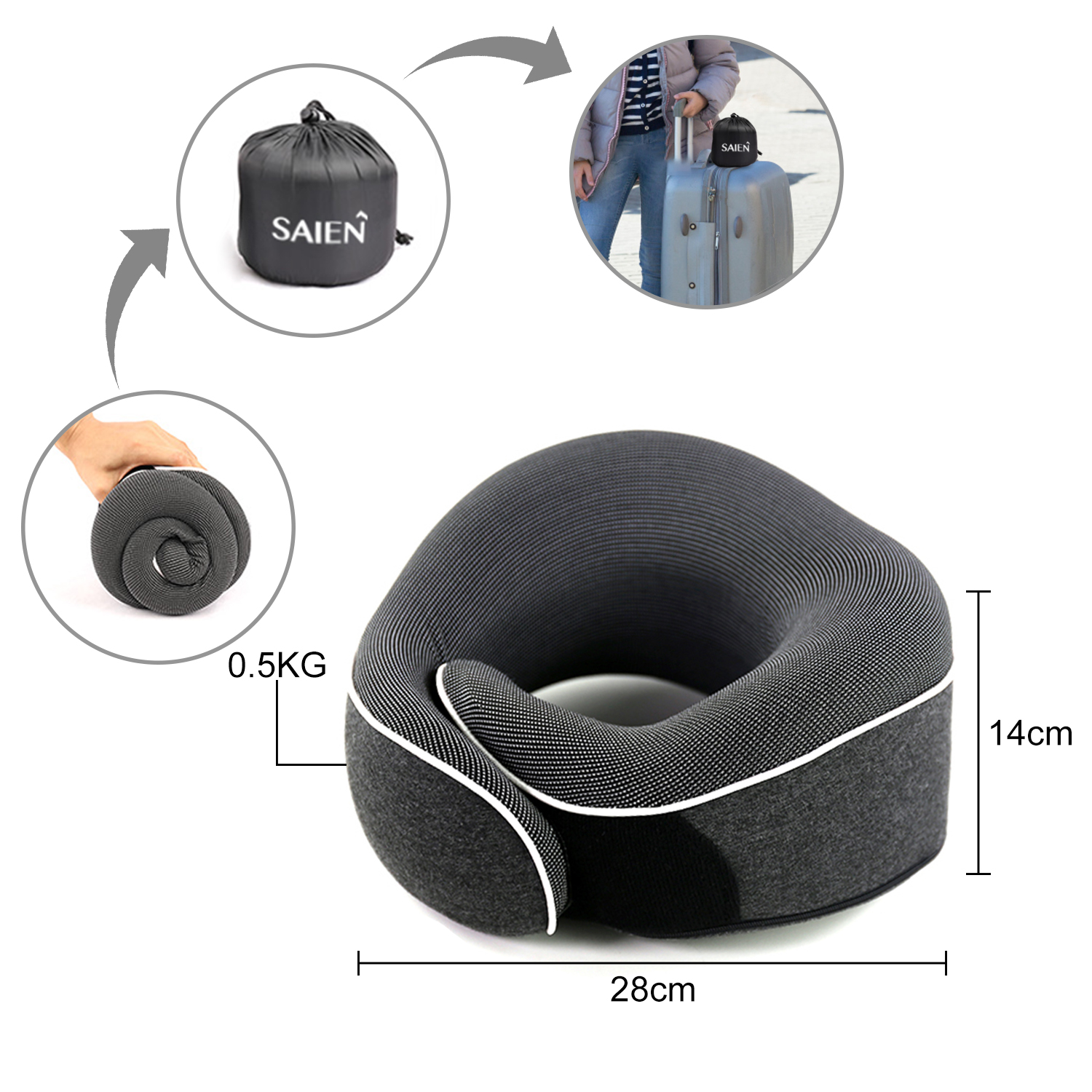 人間工学に基づいたデザイン3In1折りたたみ式トラベルネックピロー