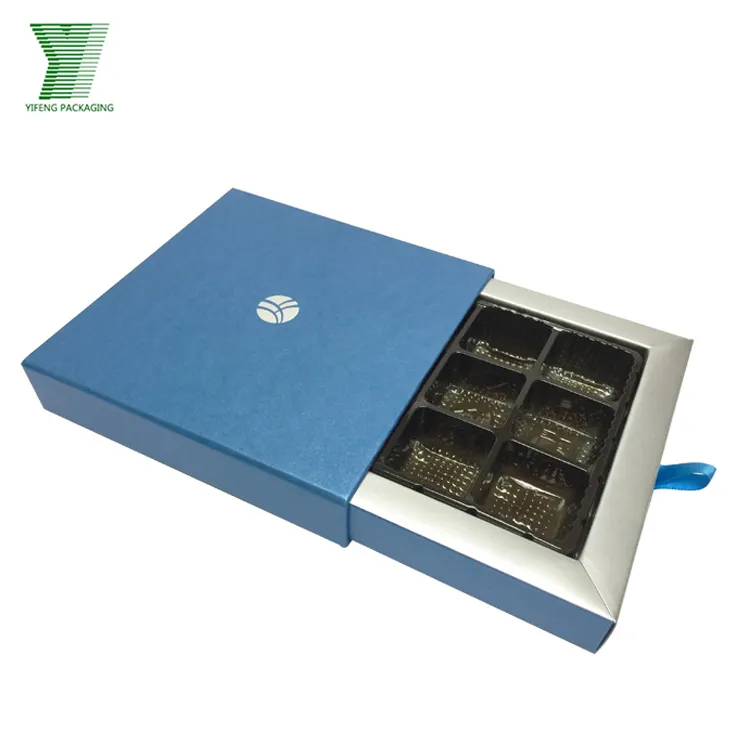 Boîte ronde bleue de luxe pour fête de mariage, bonbons, bonbons, chocolat, avec plateaux et nœud de décoration