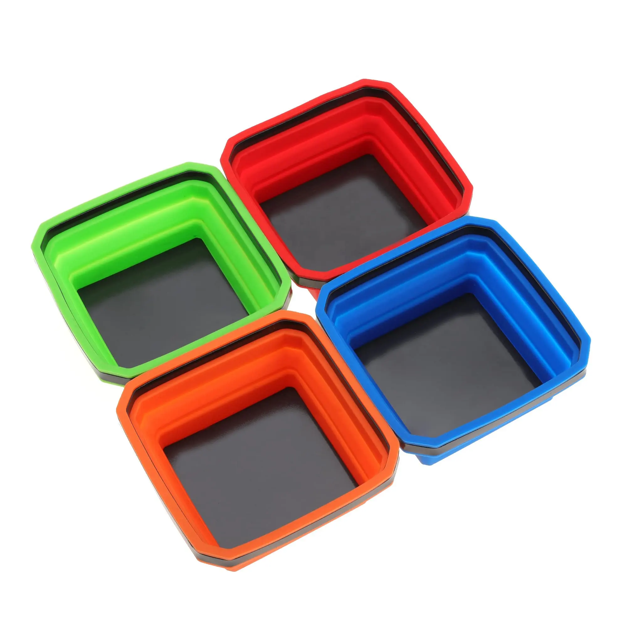 마그네틱 접이식 트레이 접을 수있는 마그네틱 부품 트레이 세트 소형 부품 및 도구 용 실리콘 접이식 트레이 접을 수있는 그릇 세트