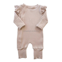 Bas quantité minimale de commande personnalisé tissu fabricant couleur unie côtelé coton barboteuse hiver infantile enfant en bas âge vêtements à manches longues fille enfants combinaison