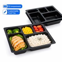 Barquette alimentaire jetable en PP à 5 compartiments, qualité alimentaire, pour plats à emporter, logo, couleur et taille personnalisables