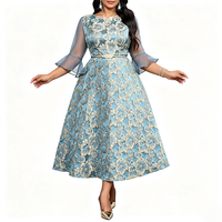 Robe longue décontractée pour femme, nouvelle collection, imprimée, col rond, manches évasées, élégante et noble, idéale pour les soirées.