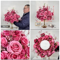 DKB Nouvelle Boule de Fleurs Artificielles Hortensia Rose Vert et Rose 60cm Grande Décoration Florale de Table pour Centre de Table