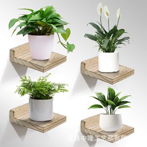 <b>Wall</b> <b>Mounted</b> Wooden Plant <b>Shelf</b> Rectangle Floating Display Panel For Indoor Greenery Storage - Product Image 1