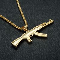 Offre Spéciale 18K Plaqué Or Acier Inoxydable Déclaration AK 47 Pistolet Pendentif Collier pour Hommes Strass Cristal Hip Hop Style Mode
