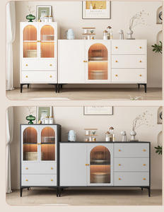 <span class=keywords><strong>Buffet</strong></span> de rangement à plusieurs tiroirs en bois massif à rayures verticales crème moderne français pour le salon - Product Image 5