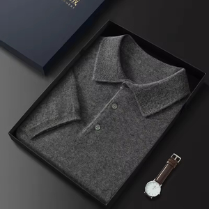 T-shirt en cachemire pur à 100% pour homme, style classique, col polo uni, manches courtes, pull, vente en gros, sur mesure - Product Image 4