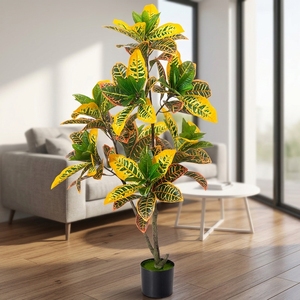 Árbol de Banyan Artificial Realista y Ecológico, <span class=keywords><strong>Planta</strong></span> de Croton Arcoíris Hecha a Mano en Maceta para Decoración de Bodas y Hogar en Año Nuevo - Product Image 2