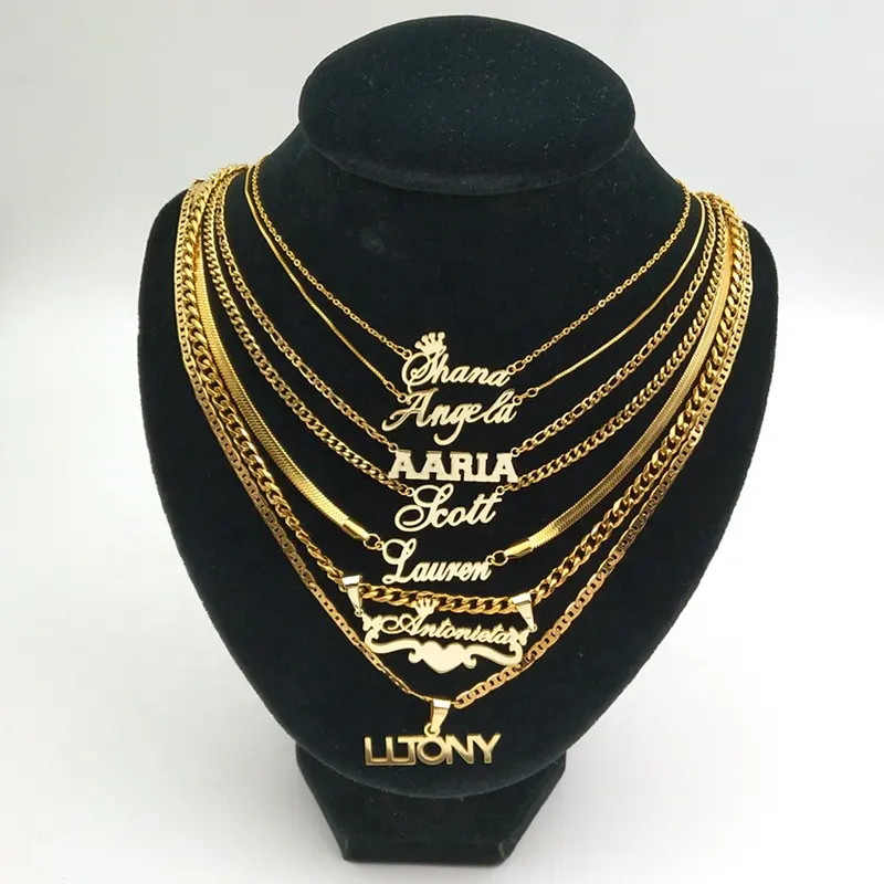 Kalung liontin nama kustom personalisasi emas baja tahan karat Pria Wanita Mode Perhiasan pelat nama kalung huruf awal