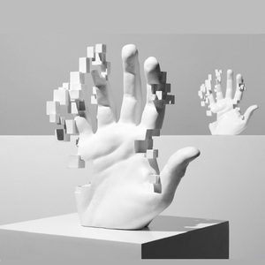Sculpture artisanale en résine, art glitch, cube géométrique pixelisé, statue abstraite contemporaine, décoration de galerie, décoration de maison, cadeau - Product Image 3