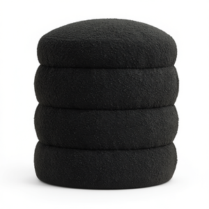 Soft Boucle Black <b>Round</b> Ottoman Footrest <b>Stool</b> Fabric Contemporary Home Furniture Living Room Decor - Product Image 1