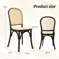 Chaise de restaurant en bois massif, finition noire, assise en rotin tressé, dossier en cannage, chaise de banquet moderne pour hôtel, restaurant, café, complexe hôtelier
