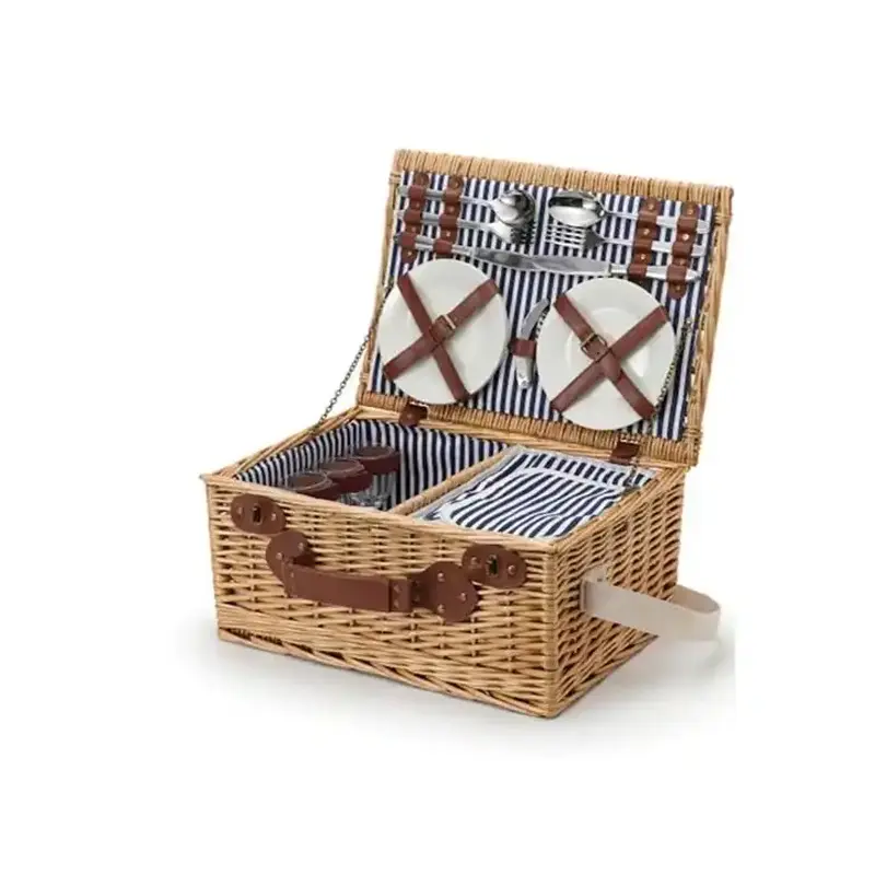 Einfacher rustikales Stil Weiden gewebter Rattan Picknick-Isolwürfelschalen mit Handgriff