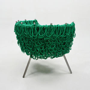 Fabric <b>Easy</b> <b>Chair</b> with Armrests Tubular Stainless Steel Frame Acrylic Rope Wrapping Armchair for Hotel Furniture Home Use - Product Image 5