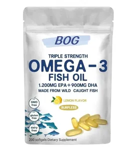 OEM/ODM Triple Strength Omega 3 Fish Oil Supplements capsules EPA 1200mg + DHA 900mg Deep Sea Fish Lemon Flavored