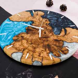 Handcrafted Resin And Wood <b>Wall</b> <b>Clock</b> With <b>Unique</b> Artistic Pattern Durable Finish And Elegant Design Perfect For Living Room - Product Image 1