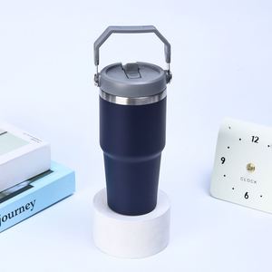 Gobelet de voyage isotherme avec poignée, 20oz 30oz, à double paroi, avec couvercle et paille, antidérapant, pour les déplacements - Product Image 5