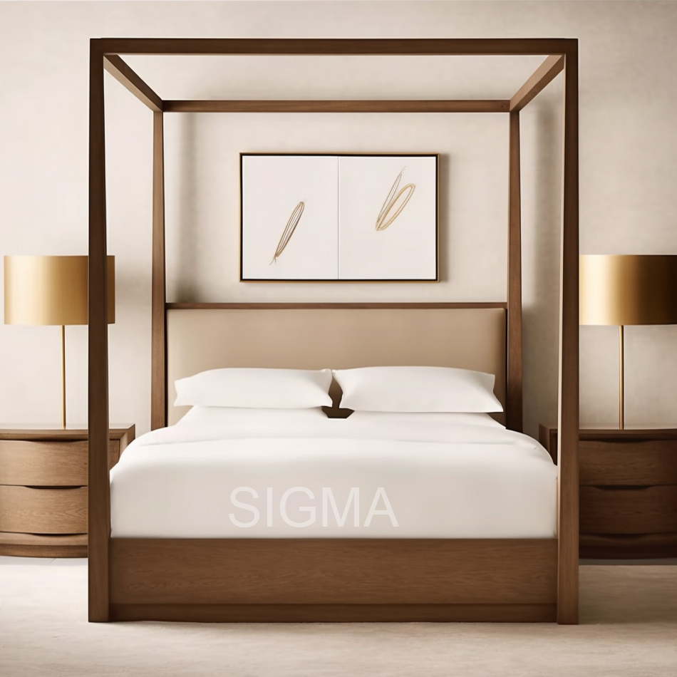 Modern Furniture Hotel Bed American Style Wood Bed Bedroom Furniture Panel Platform Canopy Bed