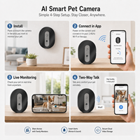 Cámara Inteligente para Mascotas con IA de 130x100 mm, con Audio Bidireccional, Detección de Movimiento, Monitoreo Remoto por Aplicación y Función de Compartir con la Familia, para Perros y Gatos