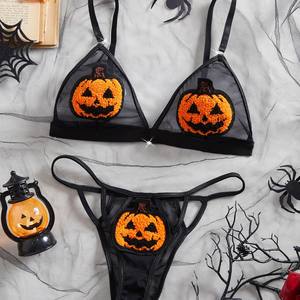OEM Mujeres <span class=keywords><strong>Sexy</strong></span> <span class=keywords><strong>Calabaza</strong></span> Bikini Anime Devil Cosplay <span class=keywords><strong>Disfraz</strong></span> Halloween Lencería Goth Arnés Sujetador y Panty Set - Product Image 2