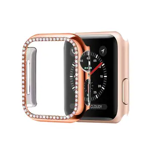 Capa protetora para relógio apple, protetor de tela com brilho, diamante, para apple watch 4/5/6/se