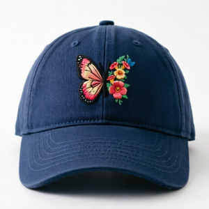 หมวกเบสบอลปักลายผีเสื้อ หมวกเบสบอล 6 แผง  ตกแต่งด้วยหัวเข็มขัดโลหะปรับได้  สำหรับทุกเพศ  ผ้าฝ้ายเนื้อนุ่ม - Product Image 3