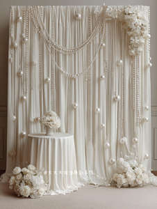 Cortina Decorativa Transparente de <span class=keywords><strong>Gasa</strong></span> con Diseño de Olas y Perlas para Colgar en el Techo y Crear Ambiente - Product Image 2