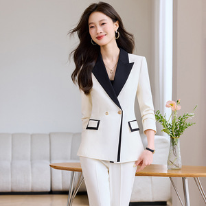 Women's White Suit Set 2025 Autumn Style High-End Professional Blazer Solid Color Anti-Wrinkle Casual Suit - Product Image 1
