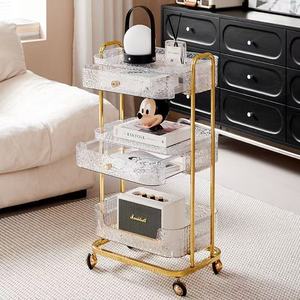 Chariot utilitaire roulant moderne avec tiroirs et étagère ouverte, chariot de rangement roulant en acrylique transparent pour salon de beauté, spa et usage domestique - Product Image 4