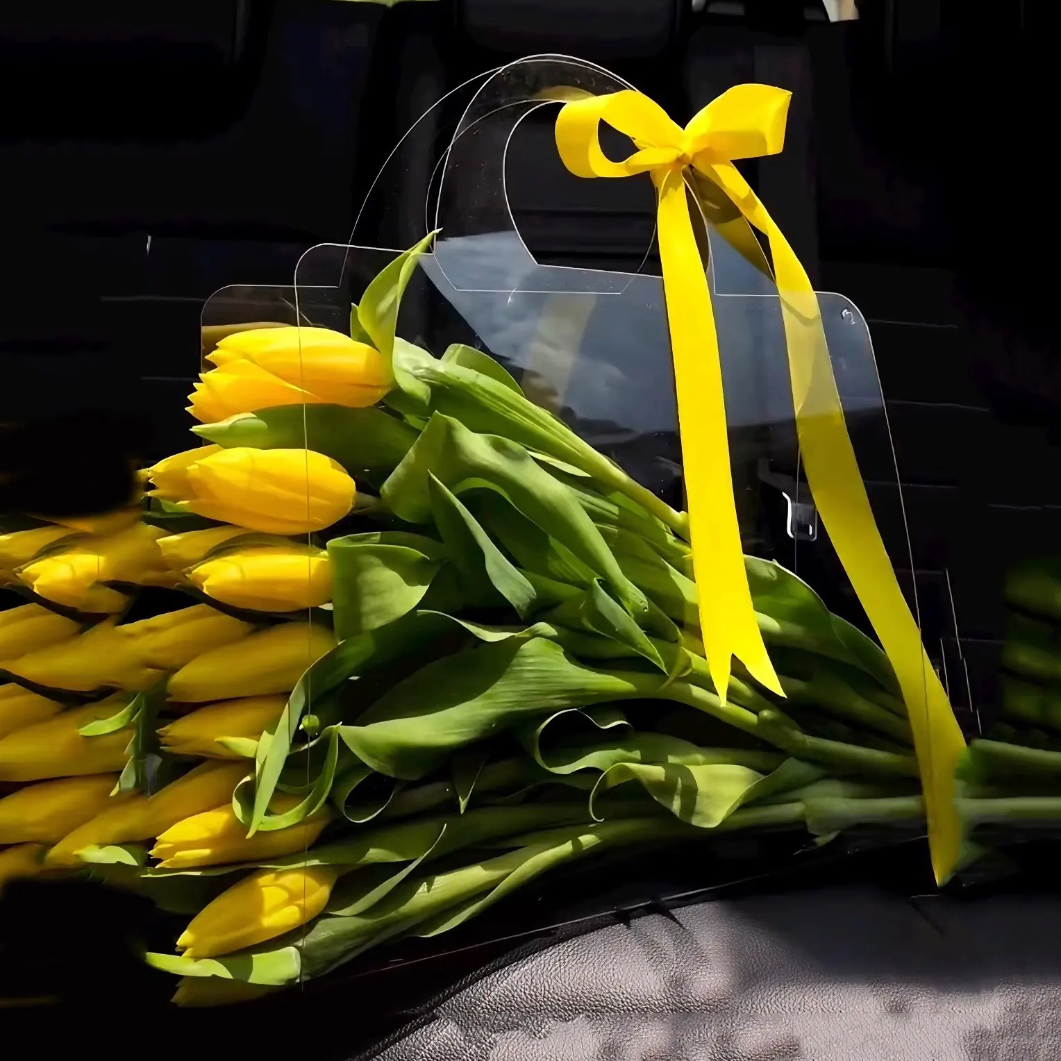 Bolsa de asas de embalaje de flores de boda de regalo transparente bolsa de flores de plástico de PVC con asa