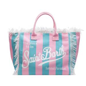 Bolso Tote de Mezclilla Estampado Hecho a Mano de Gran Capacidad con Letras Cosidas Multicolor y Borla para la Universidad - Product Image 5