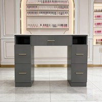 Table de manucure professionnelle de luxe en bois avec plateau en marbre et tiroirs pour salon de manucure, design 3D, mobilier de salon