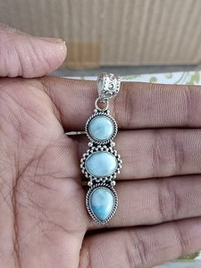 Pendentif Larimar Triple fait main en argent Sterling 925 massif beau pendentif Larimar Boho cadeau pour elle-pendentif bleu - Product Image 4