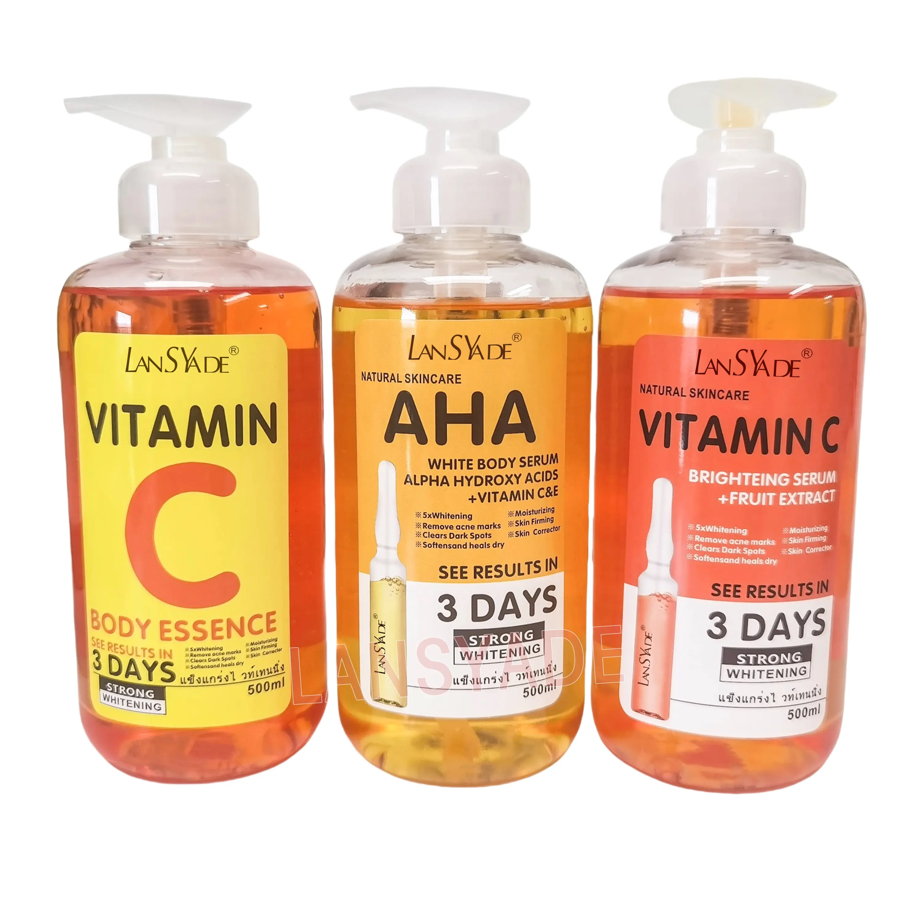 Özel Logo C vitamini AHA renk açıcı Serum yüz ve vücut nemlendirici Anti kırışıklık solmaya noktalar cilt bakımı Serum özü