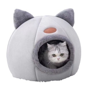 Niche ronde en peluche pour chat, lit pour animal de compagnie, quatre saisons, chaude, avec oreilles, pour chats - Product Image 5