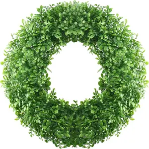 Handmade Boxwood Artificial Flower Wreath Farmhouse Outdoor & Indoor for All Seasons Decor Wreath