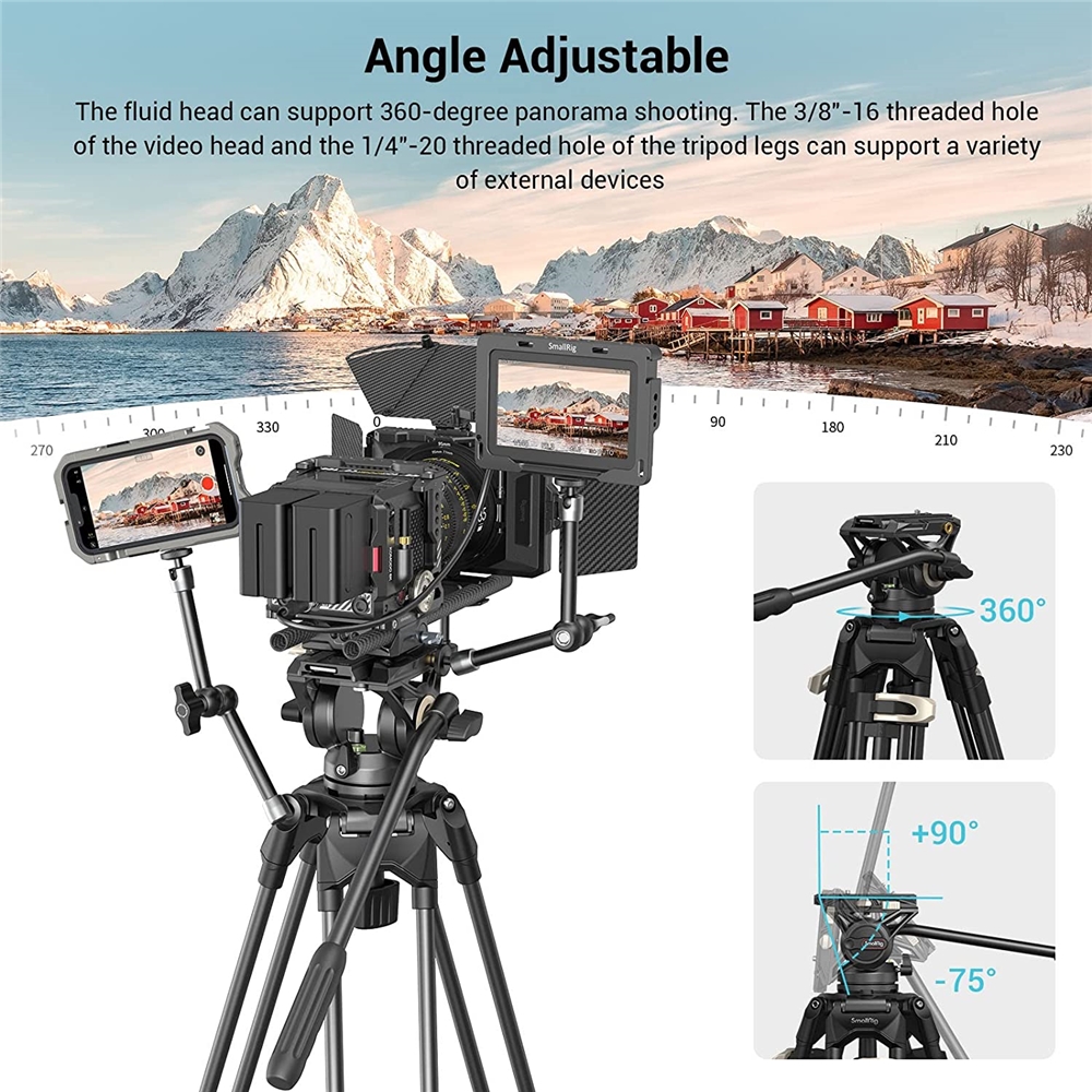 SmallRig AD-01ビデオ三脚ヘビーデューティー三脚、360度流体ヘッドと
