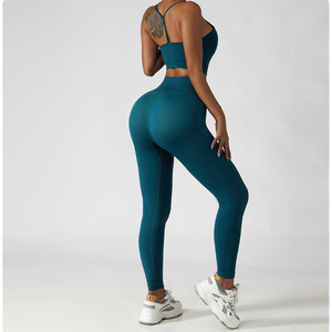 <b>Amazon</b> <b>Best</b> Seller Women Seamless <b>Leggings</b> Yoga Fitness Sets With Sexy Sling Backless <b>Sports</b> Bra - Product Image 6