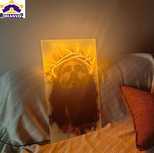 Tableau mural en <span class=keywords><strong>toile</strong></span> avec impressions de croix de Jésus et de la Bible, affiche spirituelle chrétienne, peinture murale de prière pour bureau avec lumière LED - Product Image 3