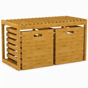 Panca contenitore in bambù con 2 cassetti estraibili, panca <span class=keywords><strong>da</strong></span> ingresso con spazio contenitore, panca porta scarpe con cassetti, mobili per soggiorno all'ingrosso - Product Image 1