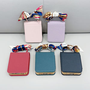 เคสหนังสำหรับใส่เครื่องสำอางแบบกระจกพับได้4แบบฝาพับหนังเคสมือถือกำมะหยี่ชุบไฟฟ้า - Product Image 1